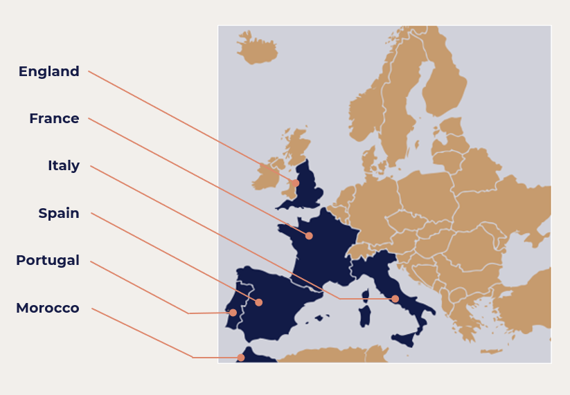 Map of DoYield's Partners, more than 10 destinations throughout Europe